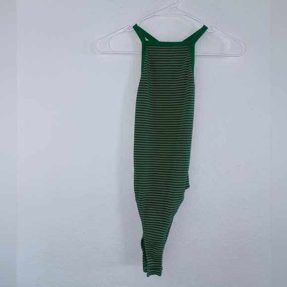 Zara Racerback Green Pink Stripe Bodysuit - Picture 7 of 9